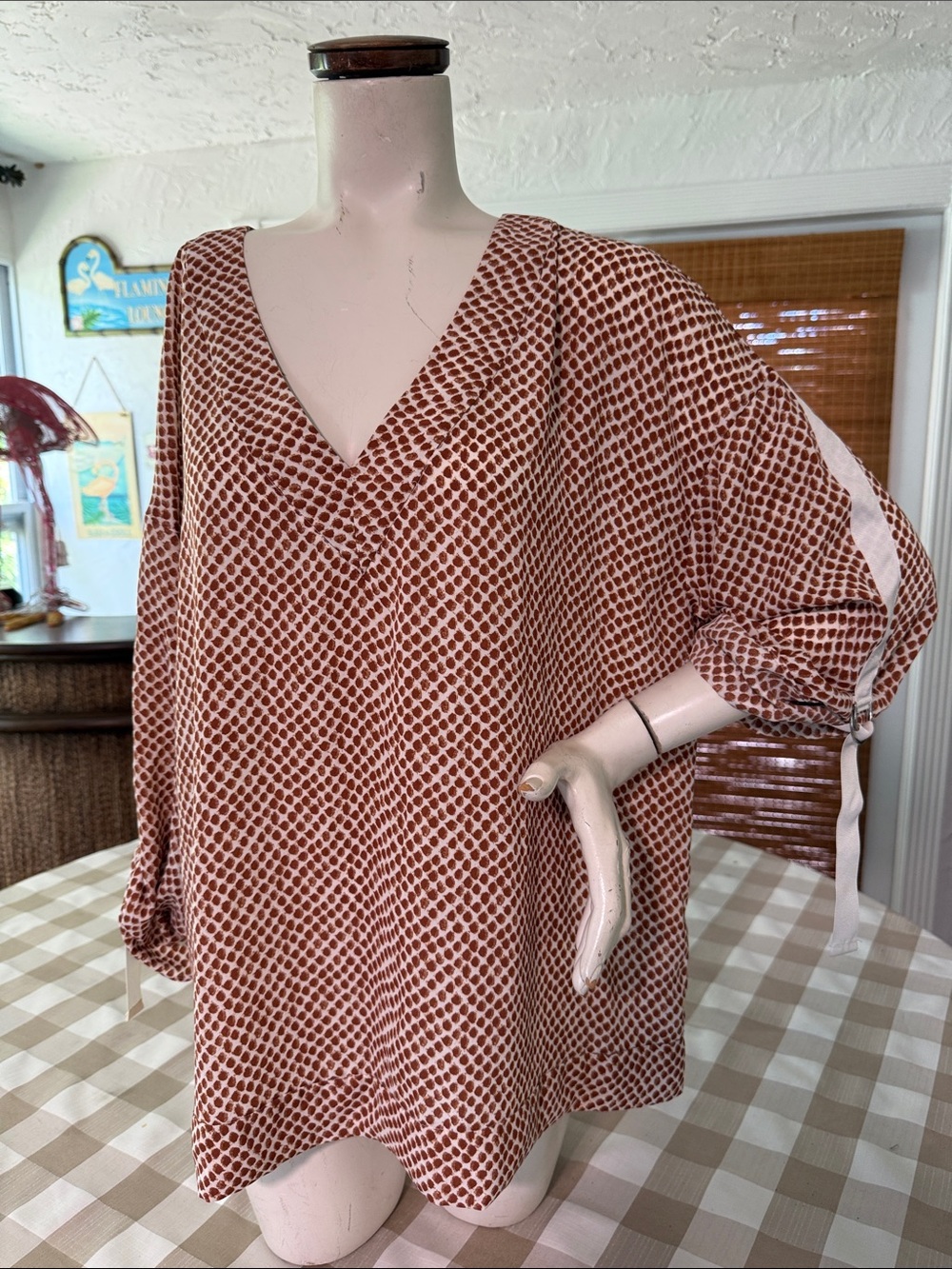 Worthington Rust Diamond-Print V-Neck Tunic